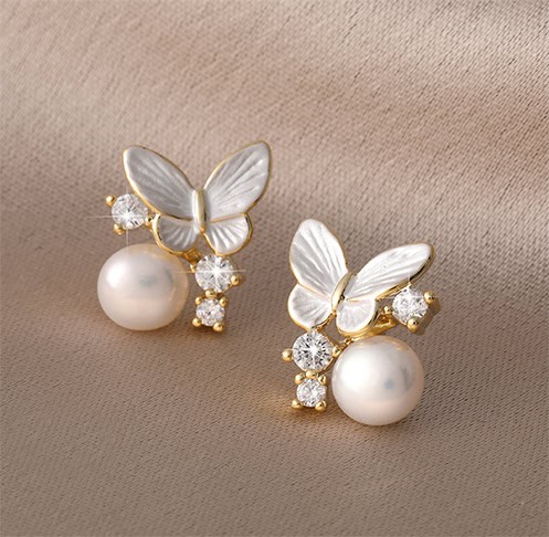 Butterfly Freshwater Pearl Stud Earrings