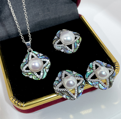 Classic Enamel & Freshwater Pearl Camellia Jewelry Set