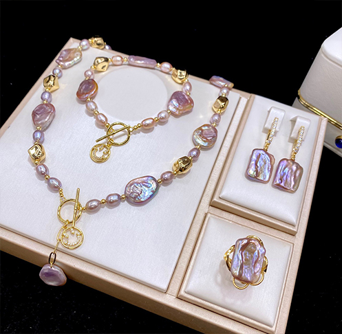 Bohemian Irregular Pink Baroque Pearl Jewelry Set
