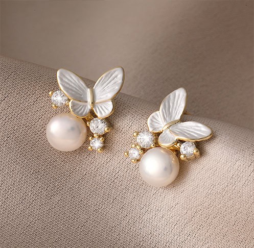 Butterfly Freshwater Pearl Stud Earrings