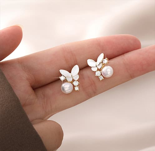 Butterfly Freshwater Pearl Stud Earrings