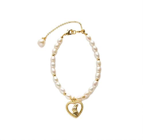 Rice Pearl Bracelet with Heart Locket Charm Rice Pearl Bracelet with Heart Locket Charm