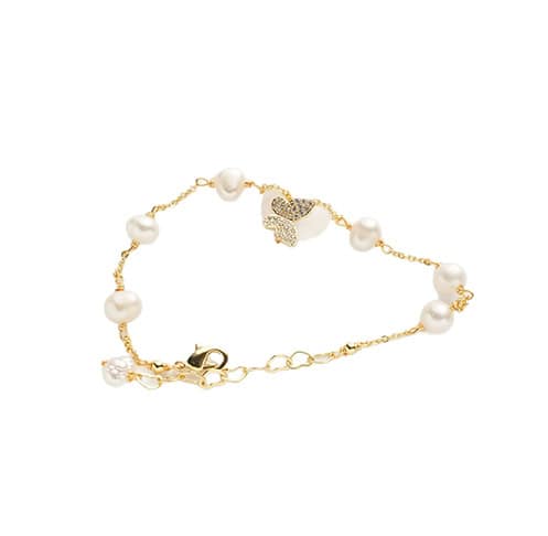 Freshwater Pearl Bracelet with Micro-Zircon Butterfly Charm Freshwater Pearl Bracelet with Micro-Zircon Butterfly Charm