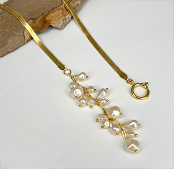 Pearl Tassel Necklace with Gold Snake Chain