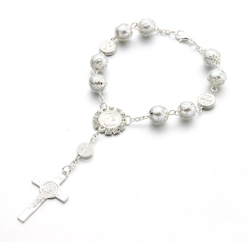 10mm Glass Pearl Rosary Bracelet