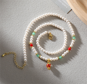 Multicolor Iridescent Glass Pearl Statement Necklace