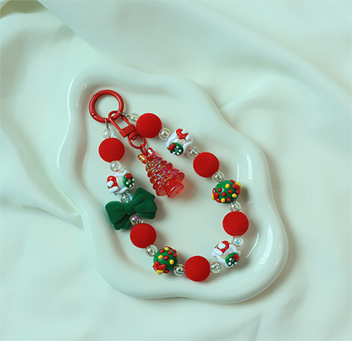 Flocking Beaded Christmas Tree Pendant Mobile Phone Chain