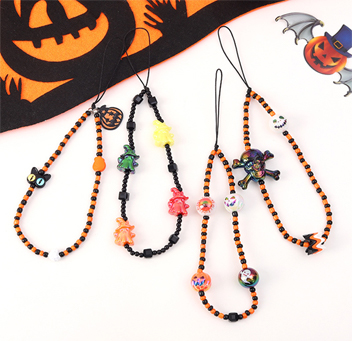 Halloween Skull Pumpkin Ghost Head Beaded Mobile Phone Chain