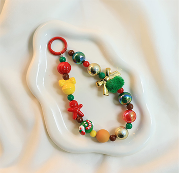 Cartoon Cute Acrylic Hand-painted Beads Christmas Mobile Phone Chain