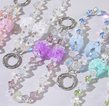 New sparkling crystal bead acrylic flower phone chain
