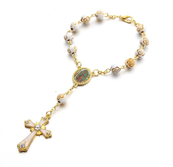 Acrylic Gold-stamped Rose Bead Bracelet Rosary