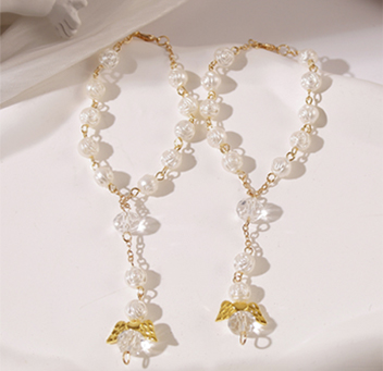 White Angel Heart Wings Rose Beads Rosary