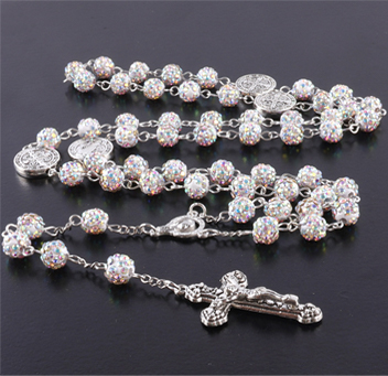 Classic Catholic Rhinestone Beads Cross Necklace