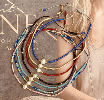 Handmade bohemian seed bead bracelet with Pearl charm