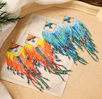 Handmade seed bead tassel earrings