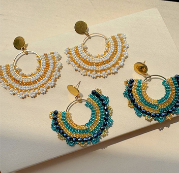Bohemian handmade beaded fan-shaped earrings for women