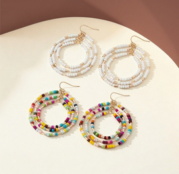 Multi-layered circular acrylic seed beads earring