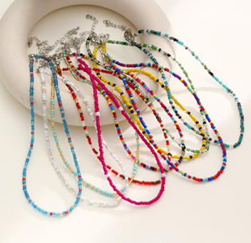 Handmade rainbow color glass seed bead necklace