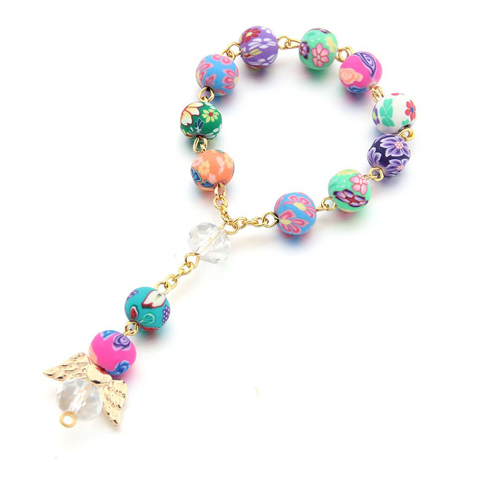 8mm Colorful Polymer Clay Beads Gold Cross Rosary Bracelet 8mm Colorful Polymer Clay Beads Gold Cross Rosary Bracelet