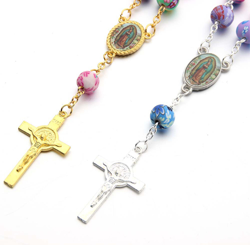 8mm Colorful Polymer Clay Beads Gold Cross Rosary Bracelet 8mm Colorful Polymer Clay Beads Gold Cross Rosary Bracelet