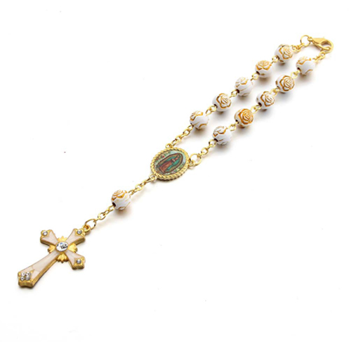 Acrylic Gold-stamped Rose Bead Bracelet Rosary