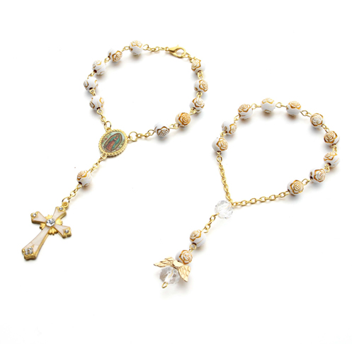 Acrylic Gold-stamped Rose Bead Bracelet Rosary