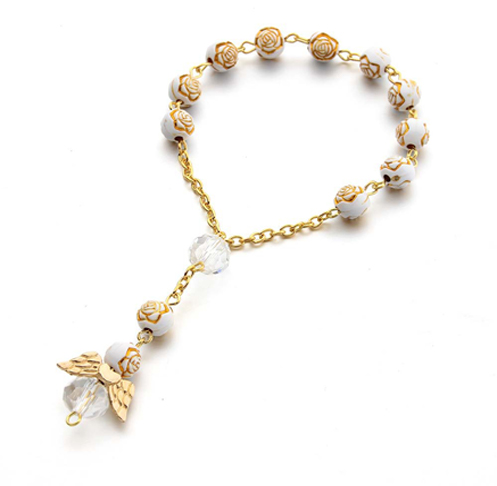 Acrylic Gold-stamped Rose Bead Bracelet Rosary