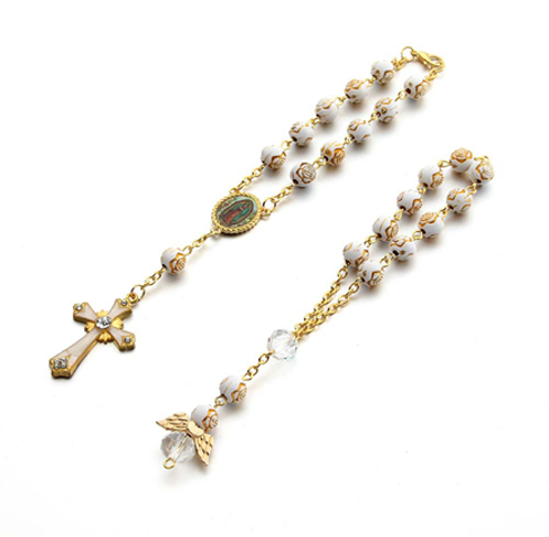 Acrylic Gold-stamped Rose Bead Bracelet Rosary
