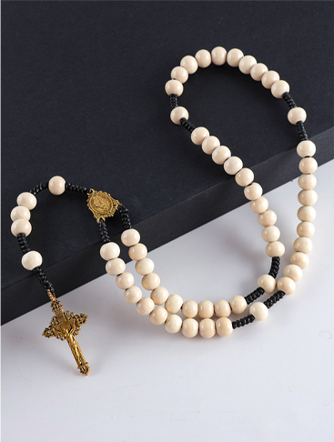 Catholic Rosaries Jewelry Wooden Beads Cross Necklace