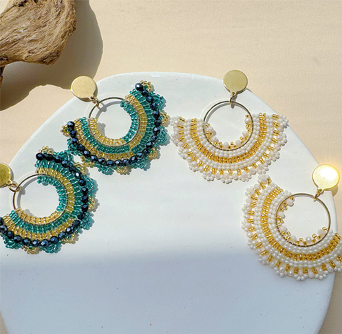Bohemian handmade beaded fan-shaped earrings for women