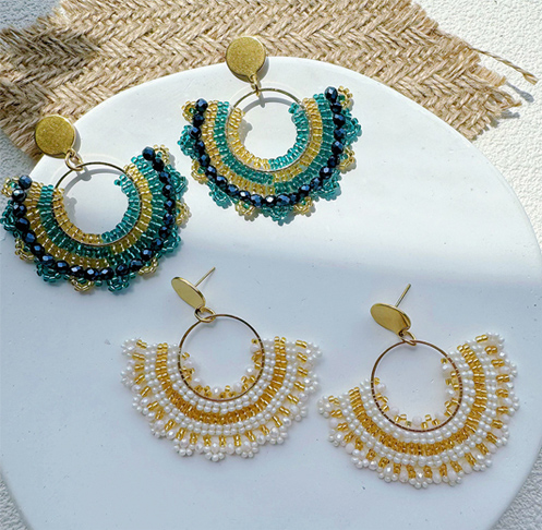 Bohemian handmade beaded fan-shaped earrings for women