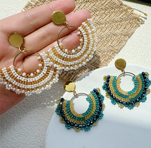 Bohemian handmade beaded fan-shaped earrings for women