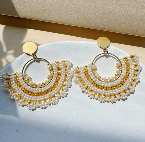 Bohemian handmade beaded fan-shaped earrings for women