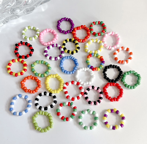 Bohemian style colored acrylic bead ring