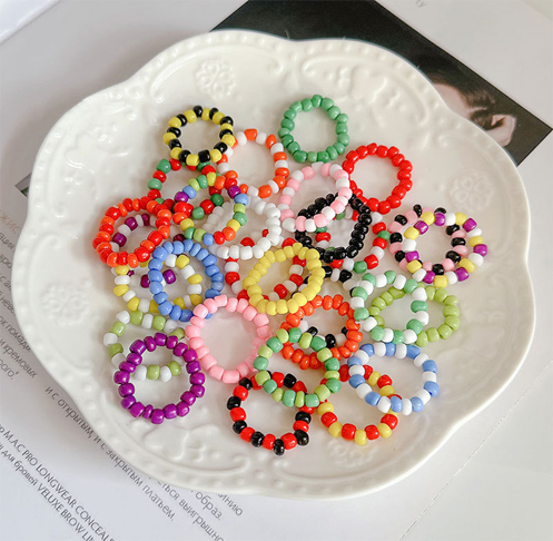 Bohemian style colored acrylic bead ring