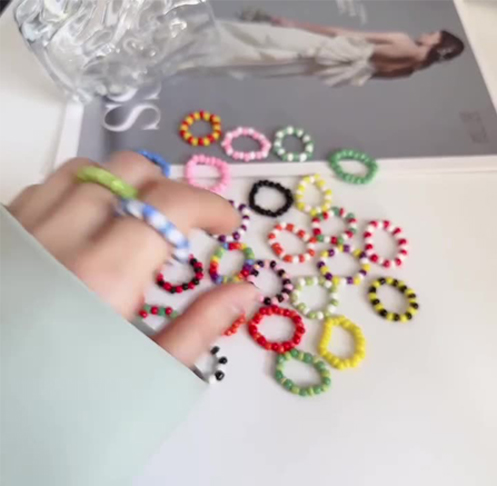 Bohemian style colored acrylic bead ring