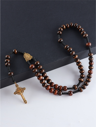Catholic Rosaries Jewelry Wooden Beads Cross Necklace