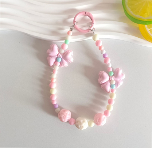 Candy Color Acrylic Bead Bow Beaded Phone Chain