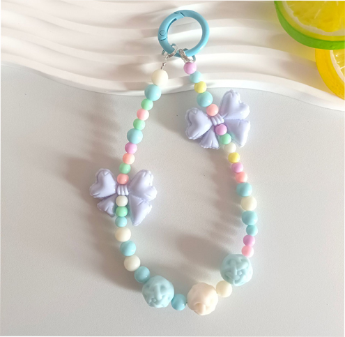 Candy Color Acrylic Bead Bow Beaded Phone Chain