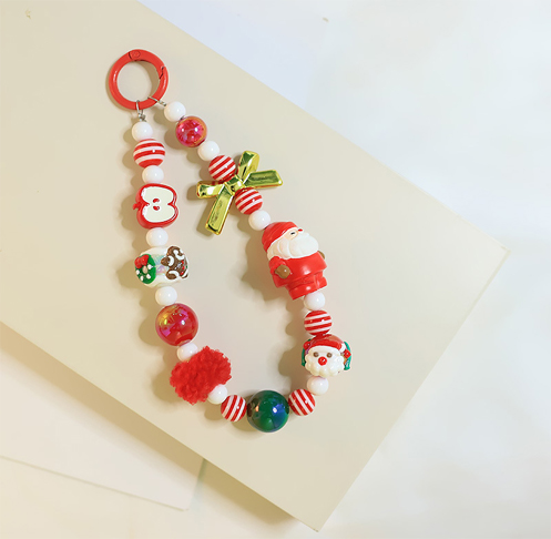 Cartoon Cute Acrylic Hand-painted Beads Christmas Mobile Phone Chain Cartoon Cute Acrylic Hand-painted Beads Christmas Mobile Phone Chain