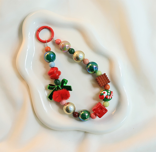 Cartoon Cute Acrylic Hand-painted Beads Christmas Mobile Phone Chain Cartoon Cute Acrylic Hand-painted Beads Christmas Mobile Phone Chain