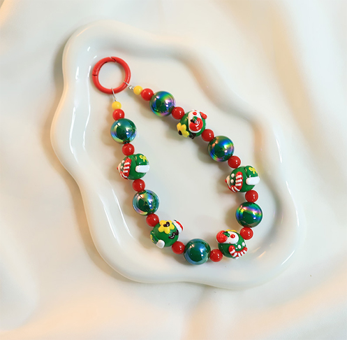 Cartoon Cute Acrylic Hand-painted Beads Christmas Mobile Phone Chain Cartoon Cute Acrylic Hand-painted Beads Christmas Mobile Phone Chain