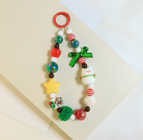 Cartoon Cute Acrylic Hand-painted Beads Christmas Mobile Phone Chain Cartoon Cute Acrylic Hand-painted Beads Christmas Mobile Phone Chain