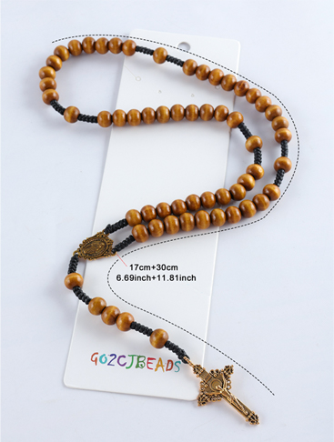 Catholic Rosaries Jewelry Wooden Beads Cross Necklace