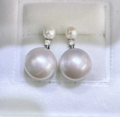 Double Bead Silver Earrings