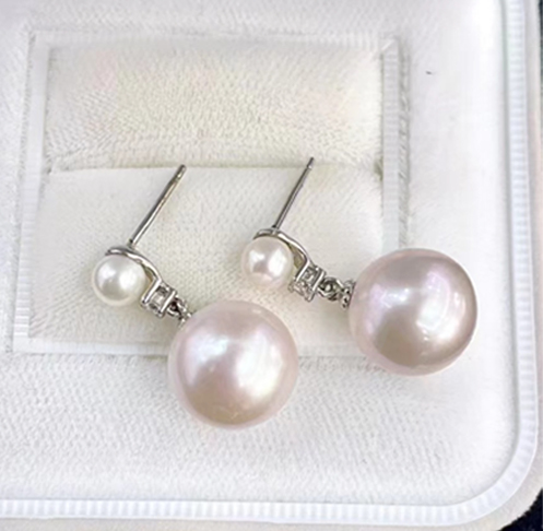 Double Bead Silver Earrings