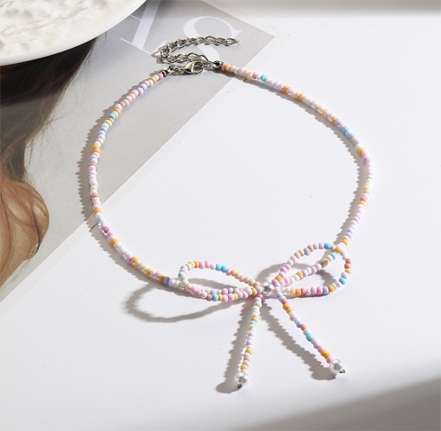Fashion glass seed beads neckalce bow collarbone chain
