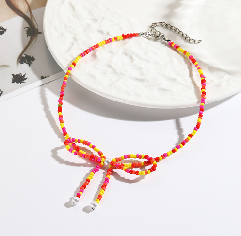 Fashion glass seed beads neckalce bow collarbone chain