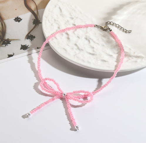 Fashion glass seed beads neckalce bow collarbone chain