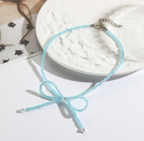 Fashion glass seed beads neckalce bow collarbone chain